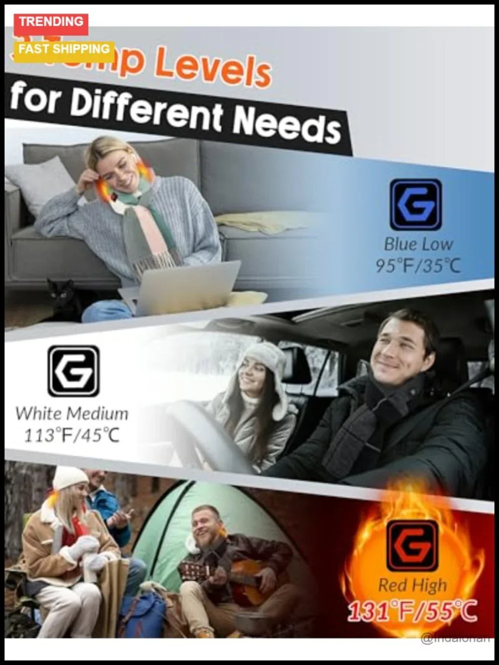 Heated Scarf Shawl with 6000mAh Battery, Rechargeable Neck Warmer, 3 Heat